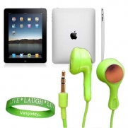 Apple iPad Tablet Compatible ** Green ** In-Ear Earbud Headphones for iPad ( ALL Models of ipad Tablet 3G , ipad Tablet wifi , ipad Tablet wifi + 3G, 16gb, 32 gb , 64gb ect...) + Live * Laugh * Love Silicone Wrist Band!!!