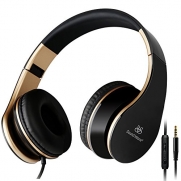 Sound Intone I65 2015 New Stereo Over-ear Headphones, Foldable Headset with In-line Volume Control Microphone for Mp3,mp4,pc,tablet,most Smartphone (Black/gold)