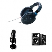 Sennheiser HD 600 Open Back Professional Headphone Bundle with Yeti Microphone and M-Audio Studio Monitor Speakers