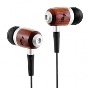 ZealSound HDE-300 In-ear Noise-isolating Wood Headphones with Mic, Fiber Cable -Black