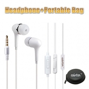 Wietus 760 3.5mm Stereo In-Ear Noise-Isolating Headphones with Mic+ Portable Mini Round Hard Storage Case Bag for iPhones, iPods and iPads, Android Devices - White