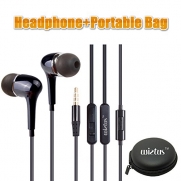 Headphone/earphone, WietusTM 3.5mm Stereo In-ear Noise-isolating Headphones with Mic+ Portable Mini Round Hard Storage Case Bag,Round cable, Compatible for iPhones, iPods and iPads, Android Devices, mp3 players, CD players and more